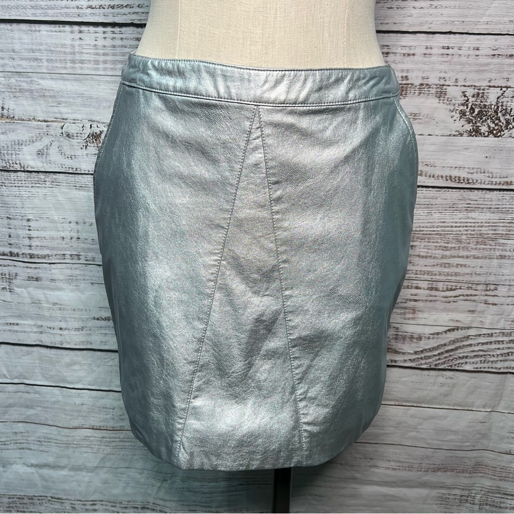 Bardot Revolve Alexis Faux‎ Leather Skirt Vegan Medium 8 Silver NEW